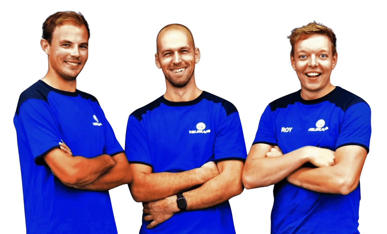 Drie collega's van Veldkamp lachend op de foto